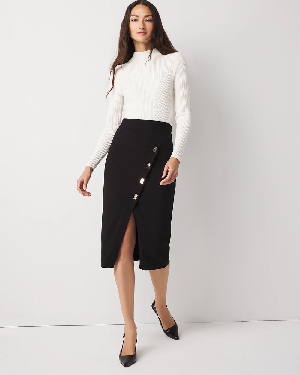 Asymmetrical Faux-Wrap Pencil Skirt | White House Black Market